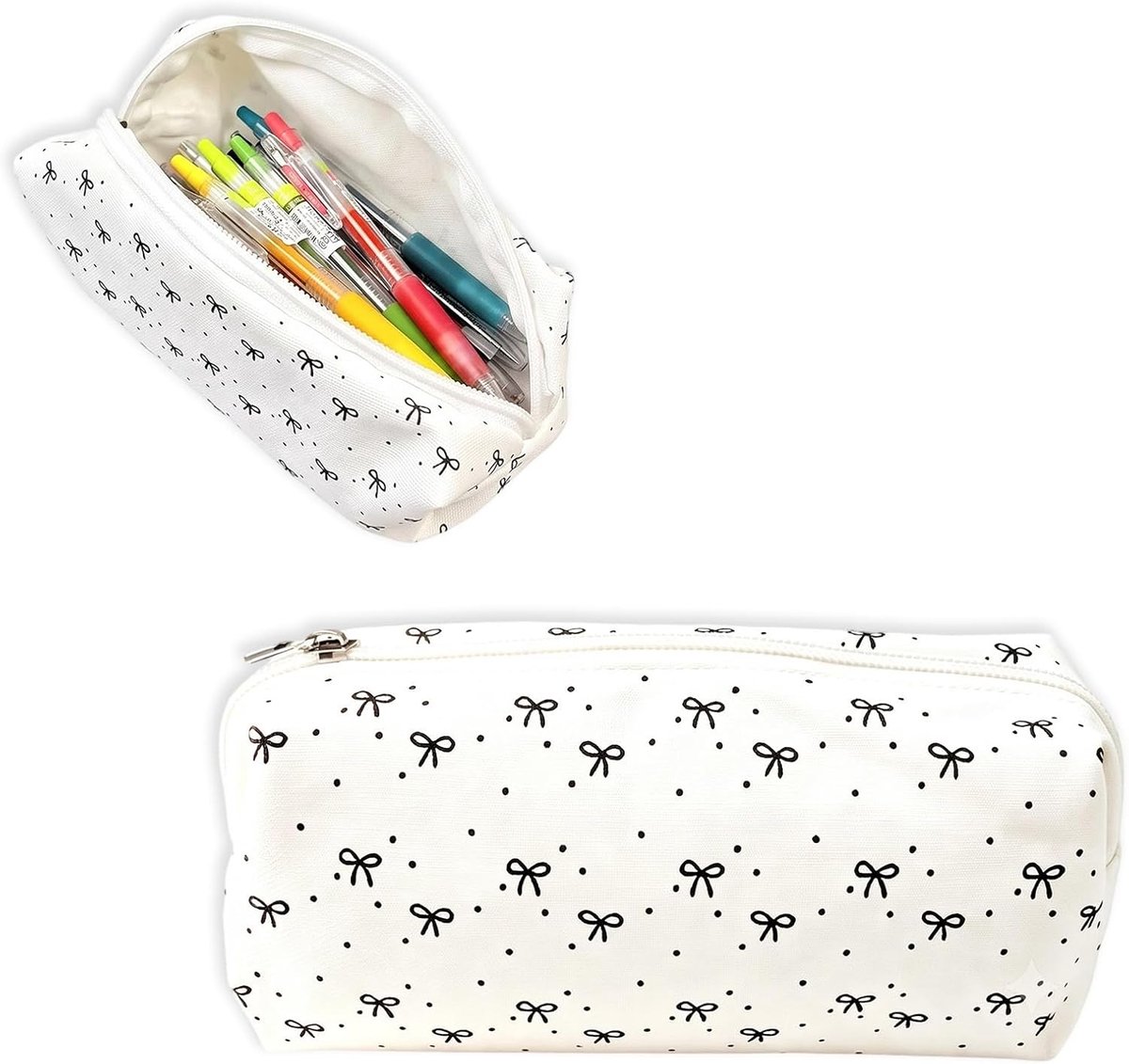 1 x pennenetui voor school, kantoor, etui met ritssluiting, etui voor meisjes, cosmeticatas en portemonnee, esthetische strik, schoolbenodigdheden voor tieners en meisjes