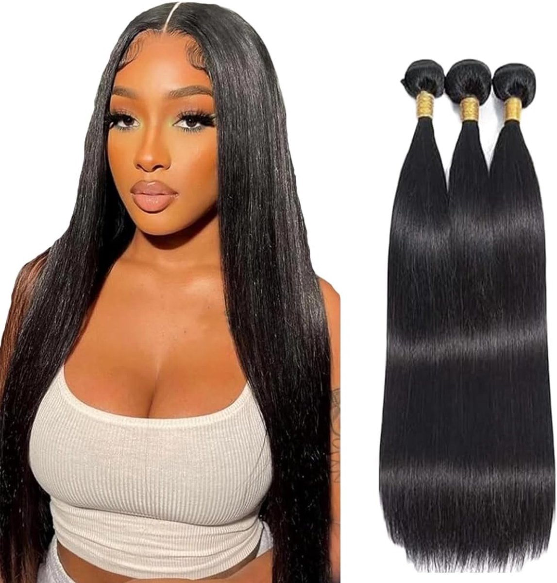 26 28 30 Inch Bundles Human Hair Extension Straight menselijk haar Bundles Unprocessed Brazilian Virgin Hair 1B Natural Black Minimal detachment For Women 3 Bundles Total 150g
