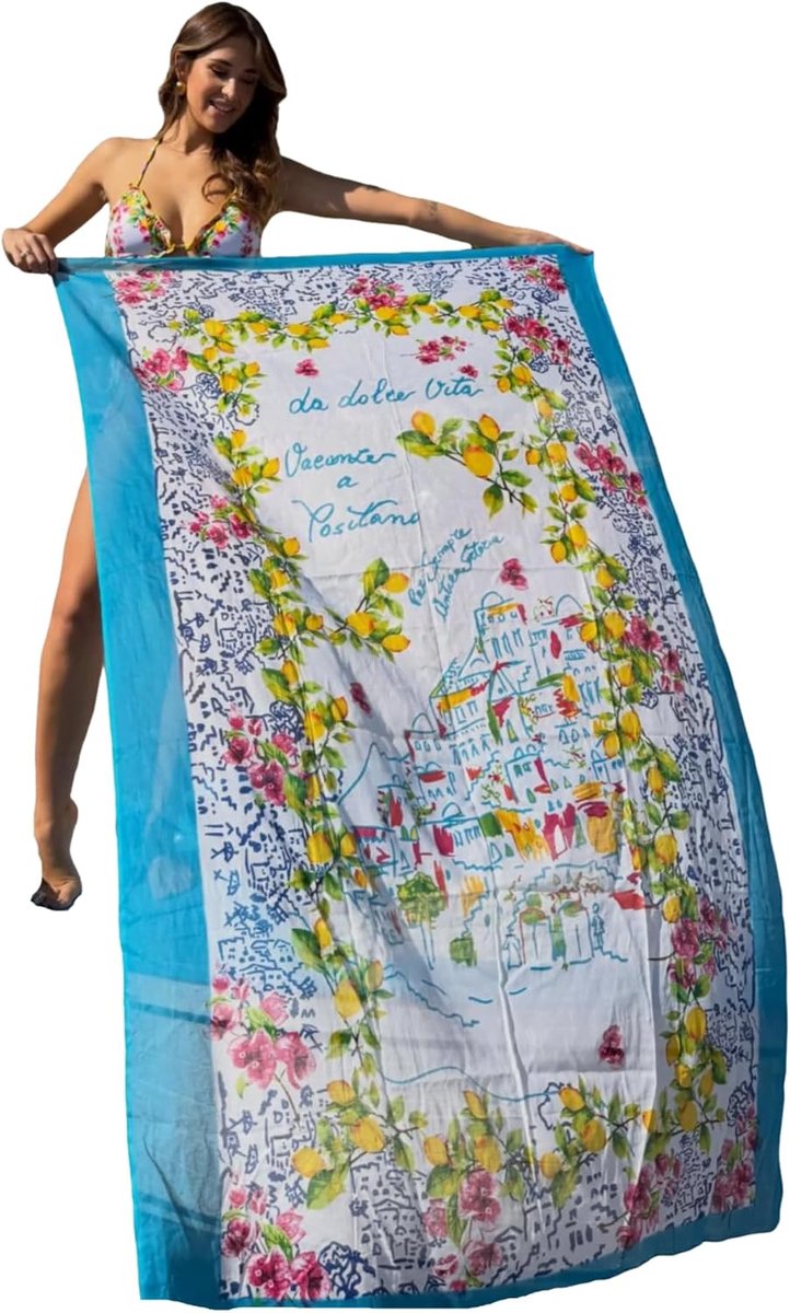 Sartoria Pareo van katoen, 130 x 180 cm, meerkleurig, geïnspireerd op de Amalfikust voor dames, ideaal voor strand en zomer