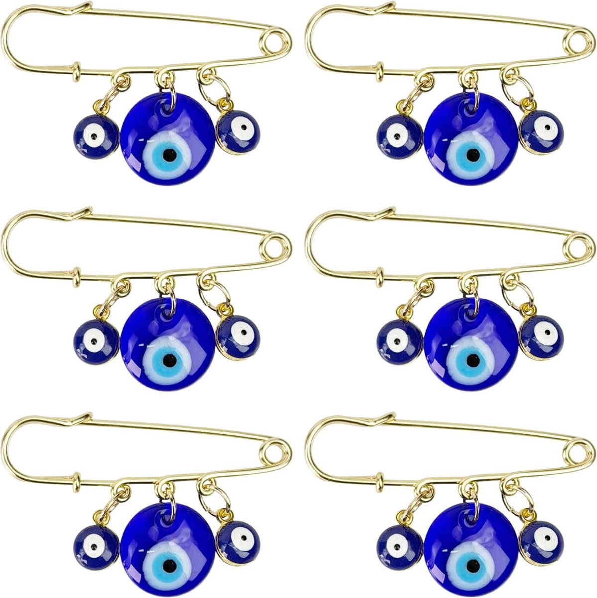 Eye broche, 6 stuks reversspelden geluksbrenger van roestvrij staal