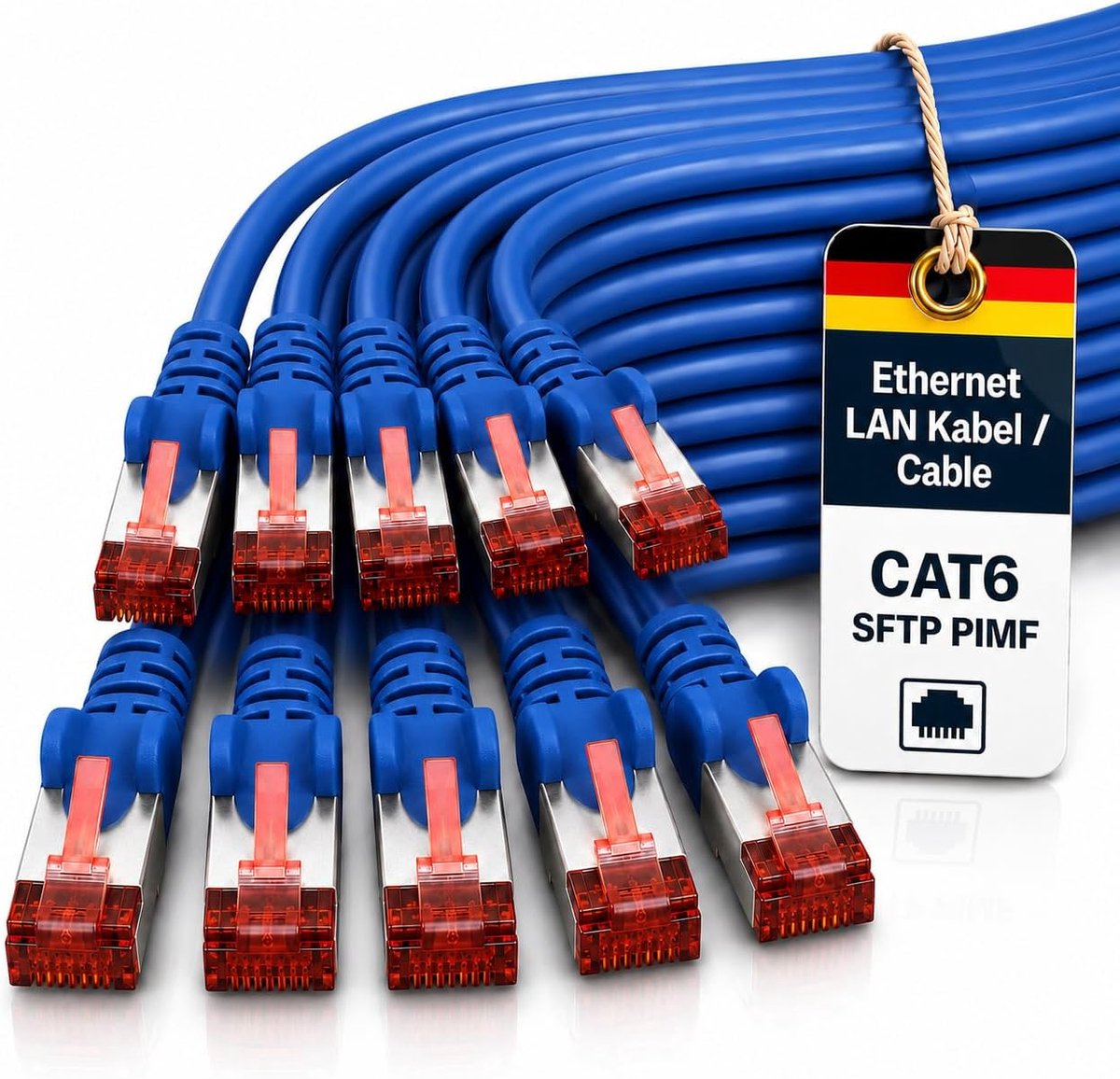 1aTTack.de Cat6 SFTP LAN netwerkkabel 10x 0,5m RJ45 Ethernet blauw
