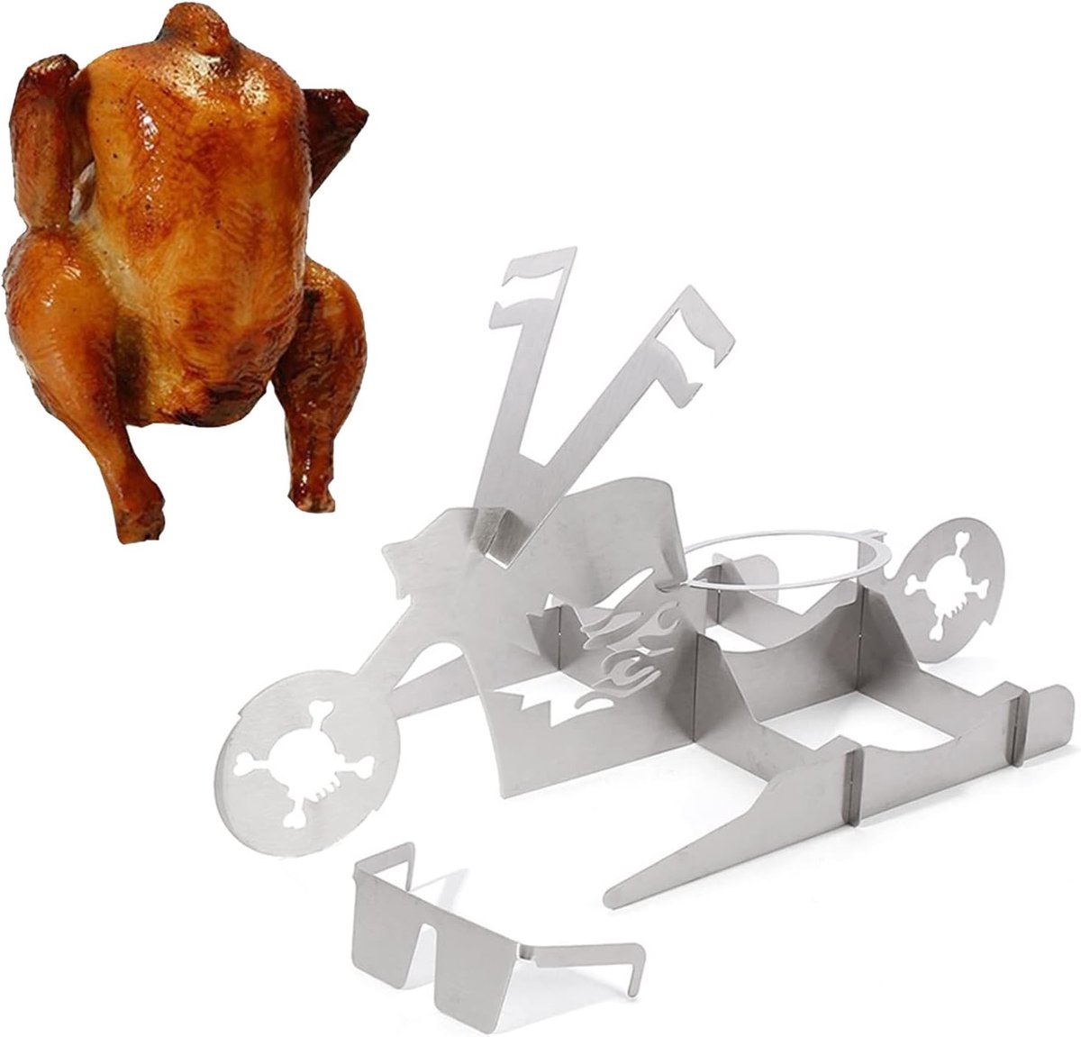 Grillrooster, draagbaar kippenrek, draagbare kippenrek, BBQ, gevogeltehouder voor het grillen in de open lucht, voor barbecue, grill en grill
