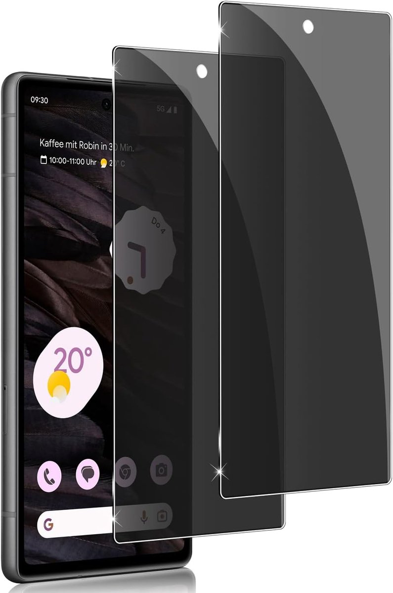 Displaybeschermfolie voor Google Pixel 7a, privacy, gehard glas, anti-spion, privacy, HD-folie, gehard glas, 2 stuks, krasbestendig