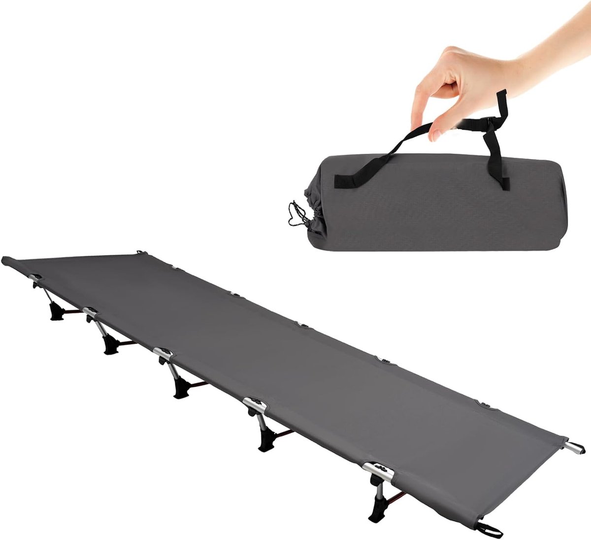 Veldbed, 190 x 70 x 17 cm, draagbaar opvouwbaar klapbed, aluminium reisbed met draagtas, belastbaarheid tot 150 kg, voor kamperen, wandelen, outdoor, wandelen, reizen, strand