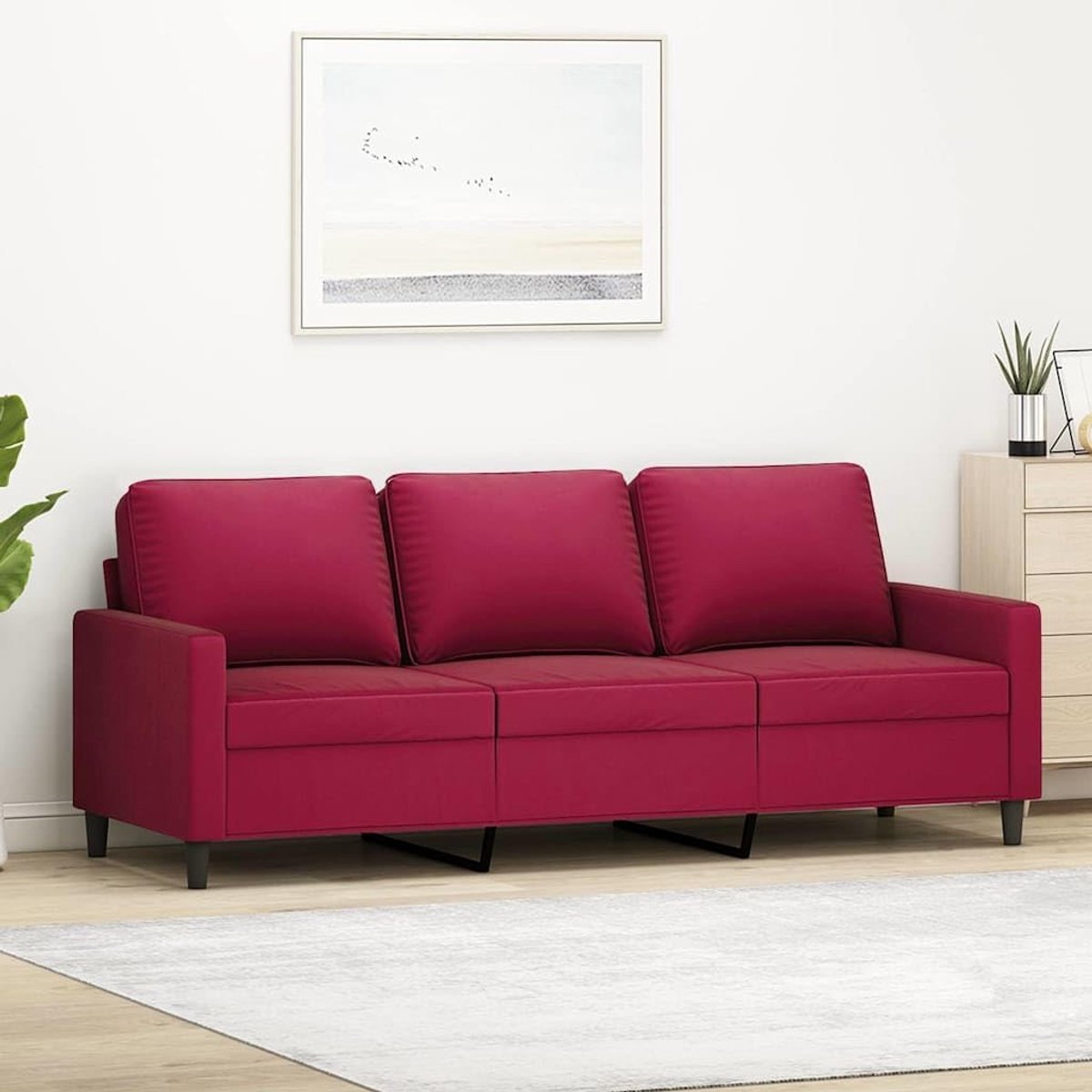 3-zitsbank in wijnrood, 180 cm breed, fluwelen bekleding, zacht velours bank met metalen frame voor woonkamer, comfortabele bekleding