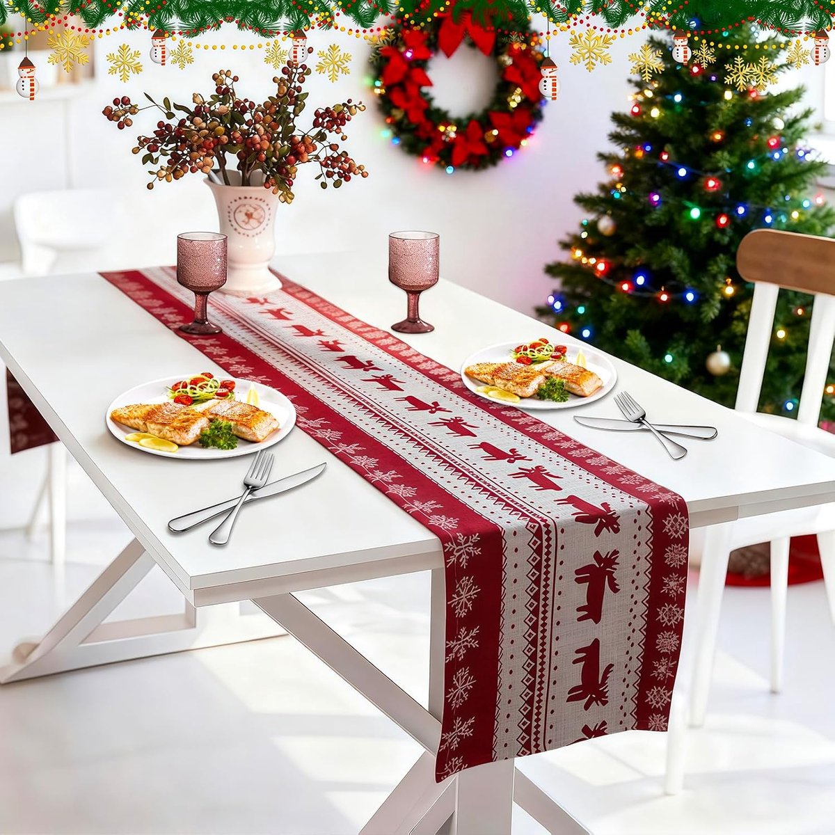 Tafellopers, 35 x 180 cm, kerstdecoratie, binnen, kersttafelkleed, decoratie, gebruikt voor kersttafeldecoratie, familiediner, binnen en buitenfeesten