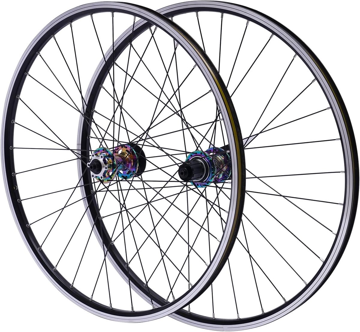 29 inch / 29 inch voorwiel en achterwiel fiets, zwart, tot 200 kg dragen, achterwiel voor cassettes van 7, 8, 9, 10, 11 en 12 s kleuren, kleurrijke naaf, voor mountainbike/MTB