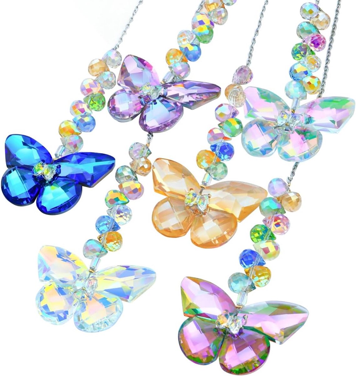 6Pcs Kristal Kleurrijke Vlinder Zonnevanger Zonnevangers voor Vensters Vlinder Regenboog Maker Hangende Zonnevangers Ornamenten voor Openlucht
