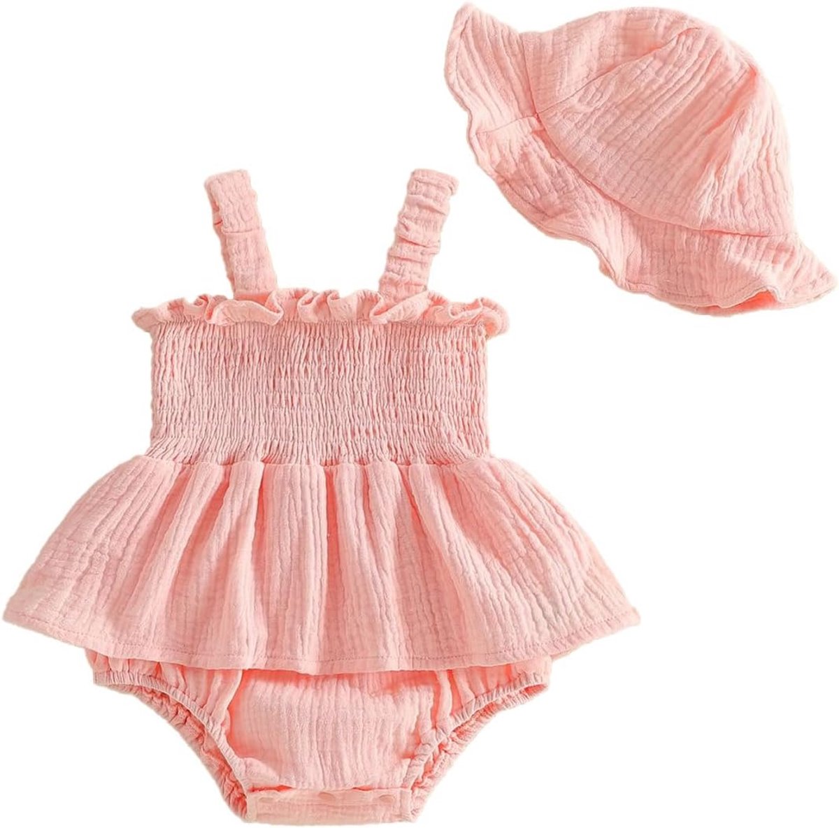 Zomerjurk voor babymeisjes, outfit hart/bloemenpatroon, boho, katoen-linnen jurk en hoed voor pasgeborenen, fotoshoot, outfits voor vroegtijdige peuters