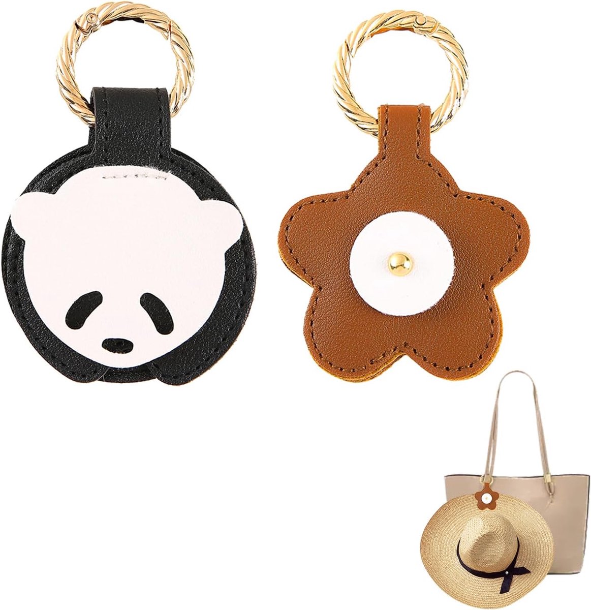 2 stuks magnetische hoedclip, PU-lederen hoedenclip, schattige panda-bloem, hoedenhouder, clip voor zonnehoeden, baseballcaps, hoeden, sjaal, handschoen (zwart)