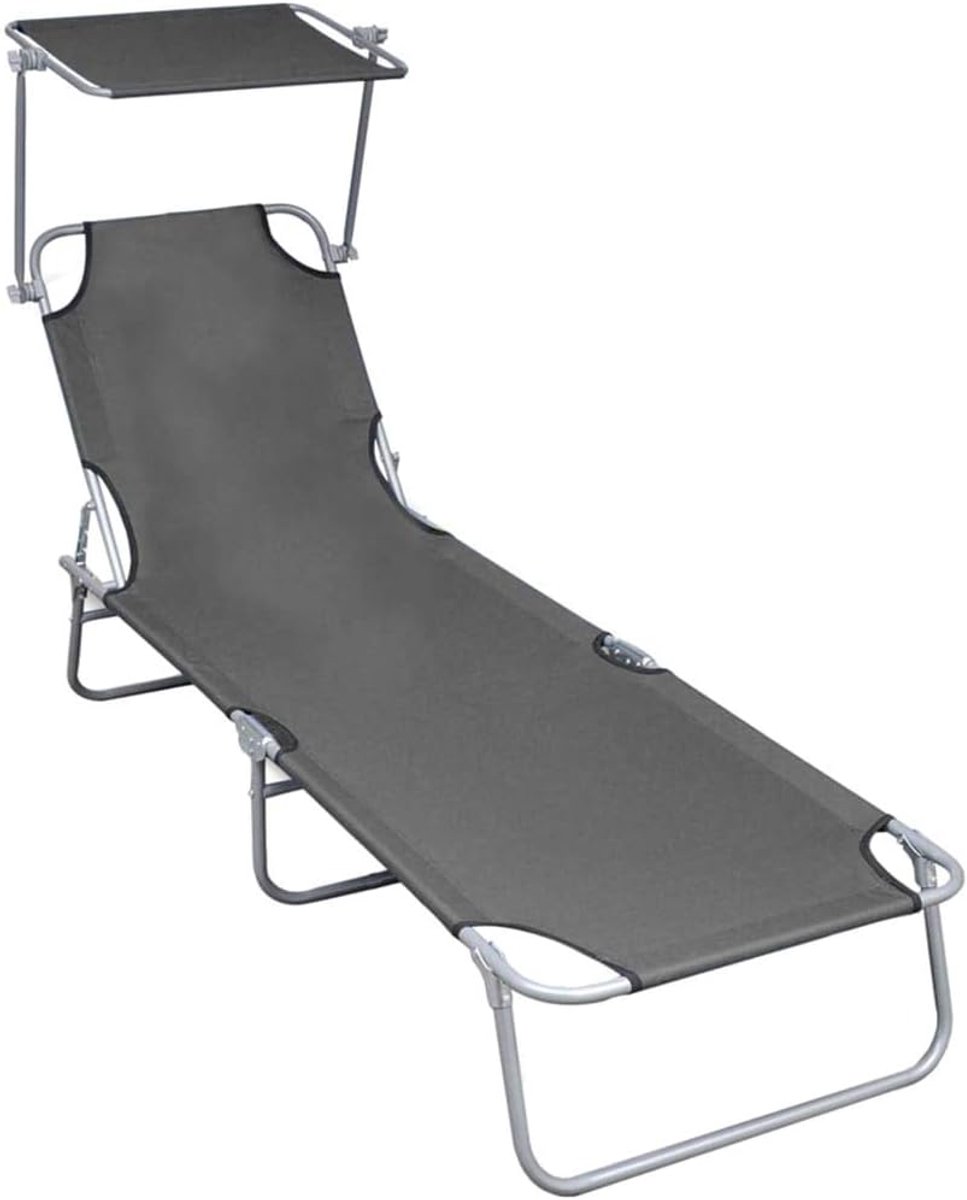Inklapbare ligstoel met luifel van aluminium, 188,5 x 57,5 x 27 cm, inklapbaar en licht, voor tuin, terras en balkon