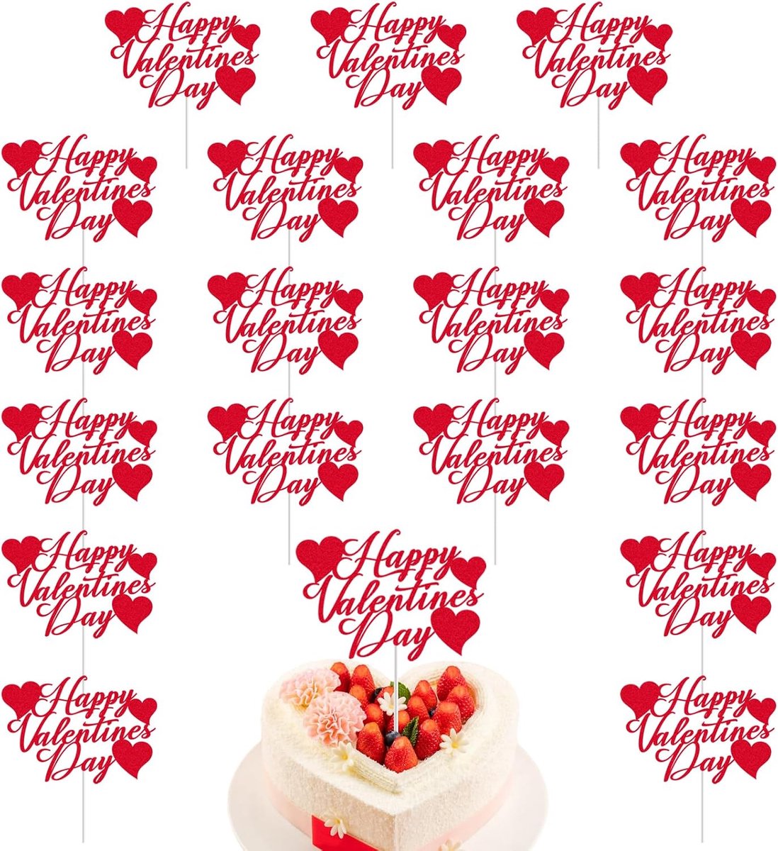24 stuks Valentijnsdag gelukkige verjaardag taart teken decoratie, hart thema taart topper voor thuis feest verjaardag benodigdheden