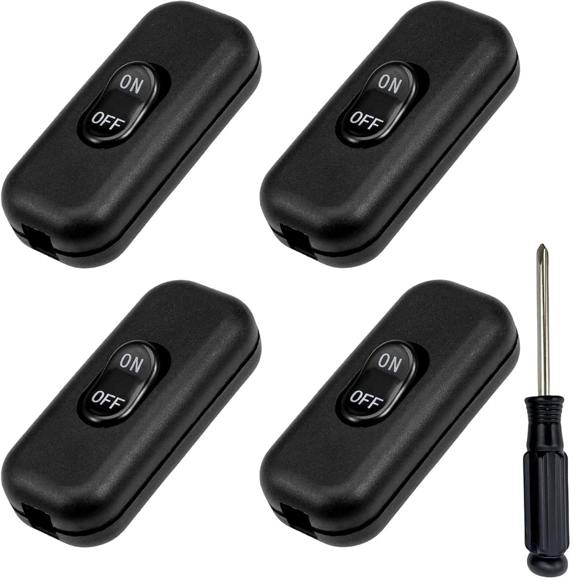4 stuks tussenschakelaar, 6 A, 250 V, snoerschakelaar, 2-3-polige kabelschakelaar, tuimelschakelaar, inline schakelaar voor tafellamp, bedlamp, kleine apparaten (zwart)