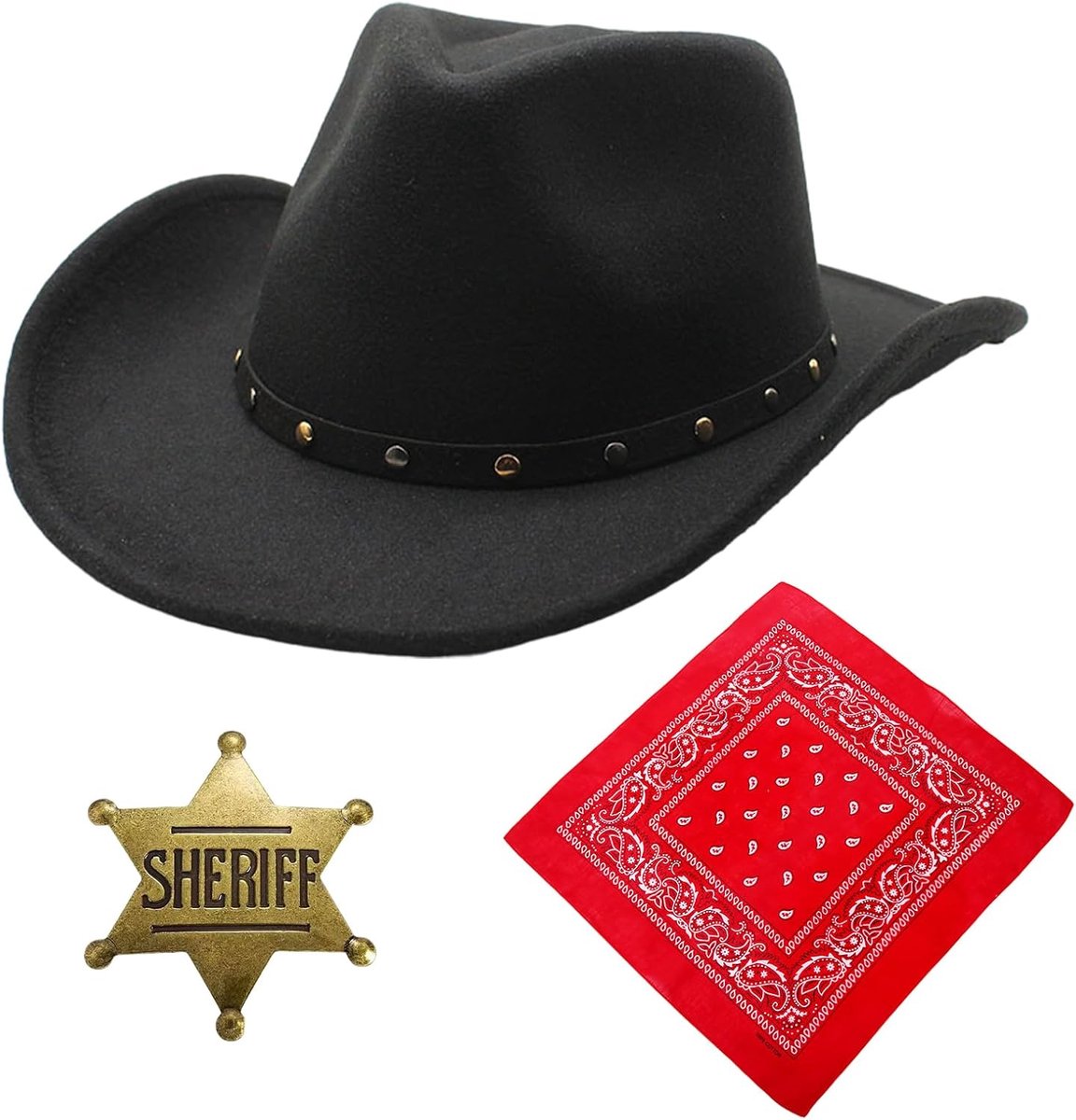Cowgirl Kostuum voor dames, cowboykostuum voor heren, met halsdoek, cowgril hoed, accessoires, cowboyhoed voor carnaval, cosplay