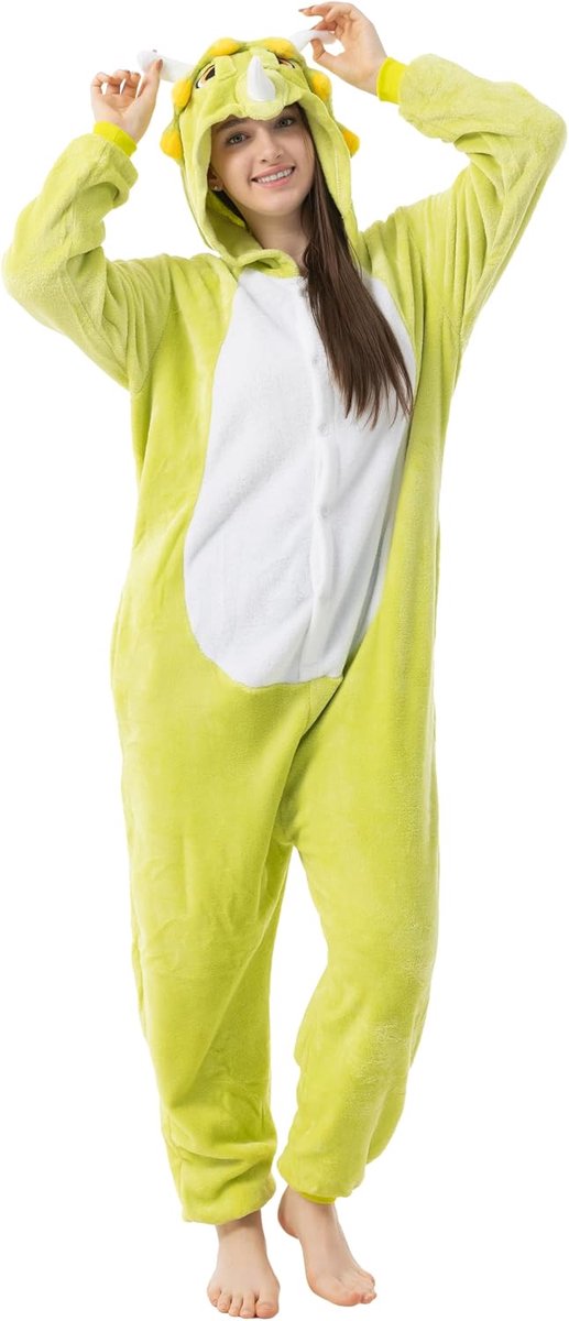 1744 Dinosaurus groen kostuum pak onesie/jumpsuit eendelig body voor volwassenen dames heren als pyjama of pyjama unisex - veel verschillende dieren