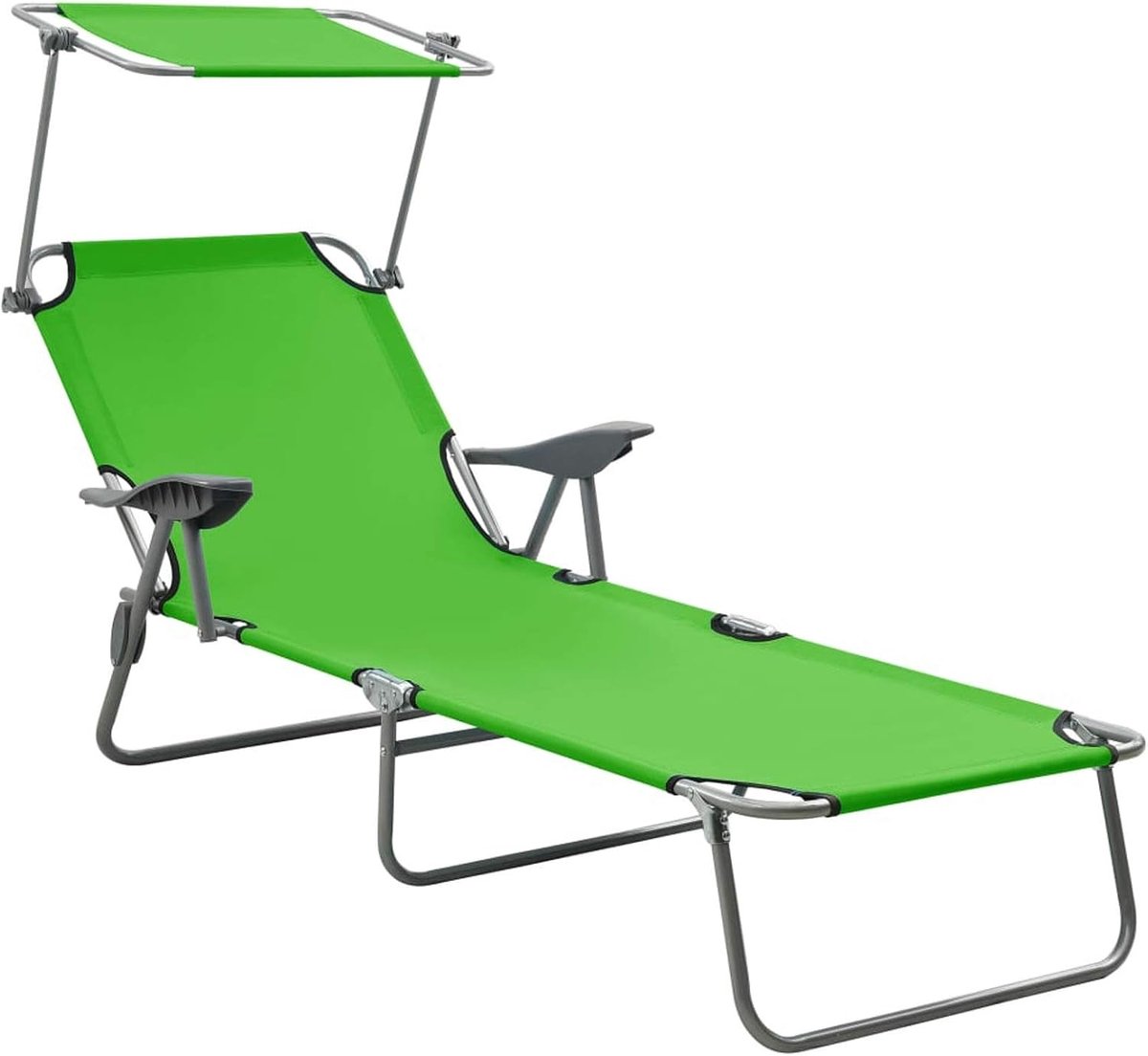 Tuinligstoel met zonnezeil, opvouwbaar, voor zwembad, tuin, terras, kantelbaar, staal, groen, 71,5 x 188 x 27 cm