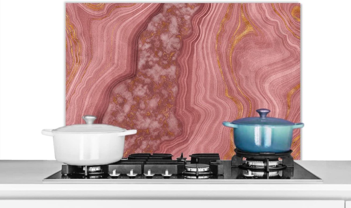Spatscherm Keuken - 90x60 cm - Roségoud - Agaat - Edelsteen - Abstract