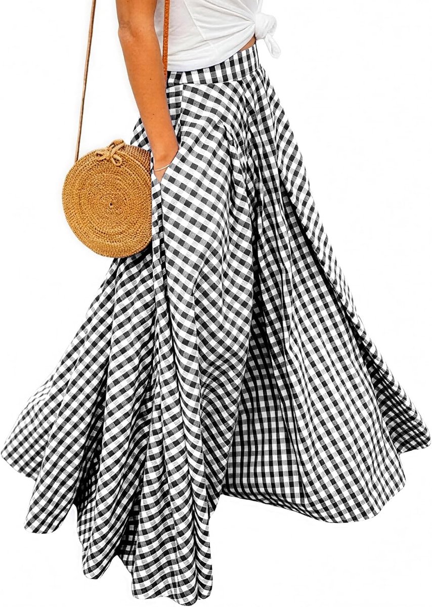 Broek Dames Ruit Hoge Taille Maxi Strand A-Line Rok met Zijzakken