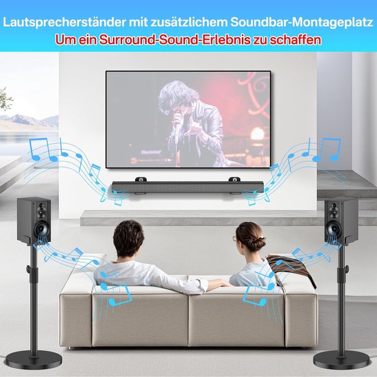 Luidsprekerstandaarden voor de Sony HT-A9 SA-RS5 SA-RS3S luidsprekerstandaarden met soundbarbevestigingen. In hoogte verstelbare Luidspreker Standaard van 29" tot 37,5". — afbeelding 2