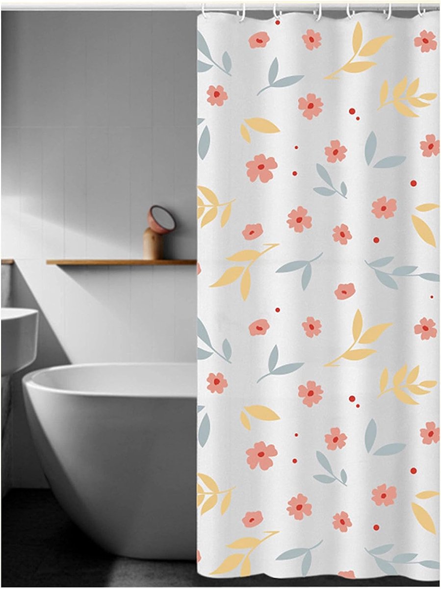 Douchegordijn Schimmelbestendig Wasbaar Waterdicht wit Kunststof Douchegordijnen Badkamergordijnen 71 x 71 inch (bloemen,180 x 180 cm) met 12 stuks Douchegordijnhaken