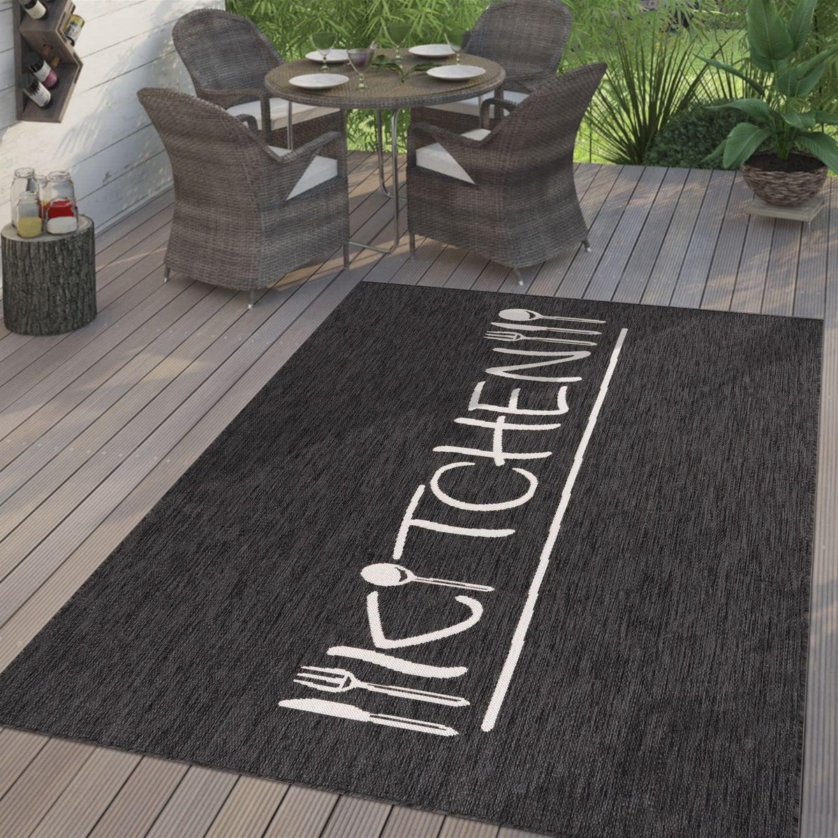Home Tuin Vloerkleed Tapijt Voor Binnen En Buiten Keuken Ontwerp Lettertype Stad, Kleur:Antraciet, Maat:60x100 cm