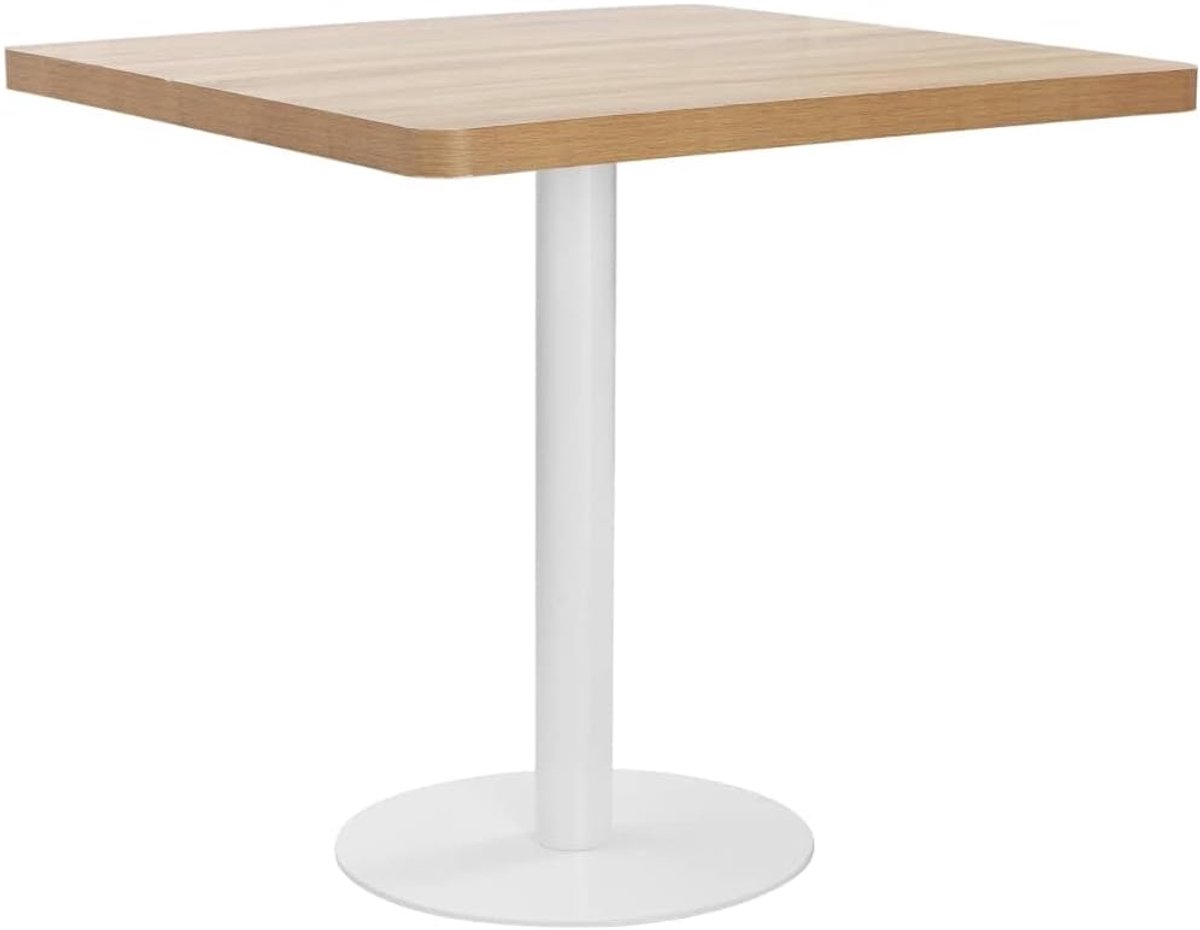 Bistrotafel van MDF met houtnerf in lichtbruin 80 x 80 cm, stalen frame voor restaurant, cafe bar, onderhoudsvriendelijk en eenvoudig op te bouwen, robuust tafelblad