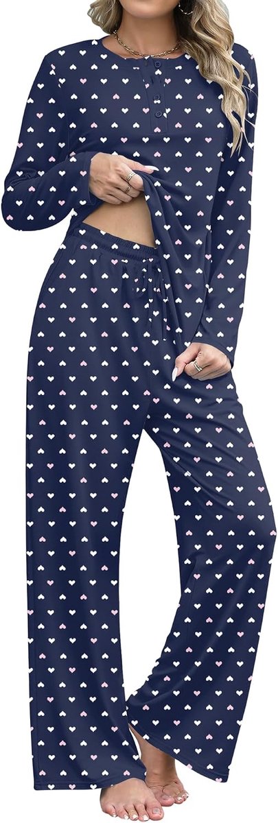 Damespyjama-set met lange mouwen en pyjamabroek, loungewear set