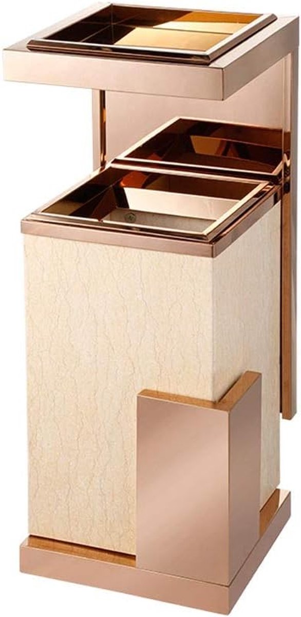 Prullenbak 12L Luxe Stainless Steel Trash Can Marble Afvalbak met asbak Hal van het hotel KTV Verticaal Outdoor Grote Garbage Bin Vuilnisbak (Color : Rose gold)