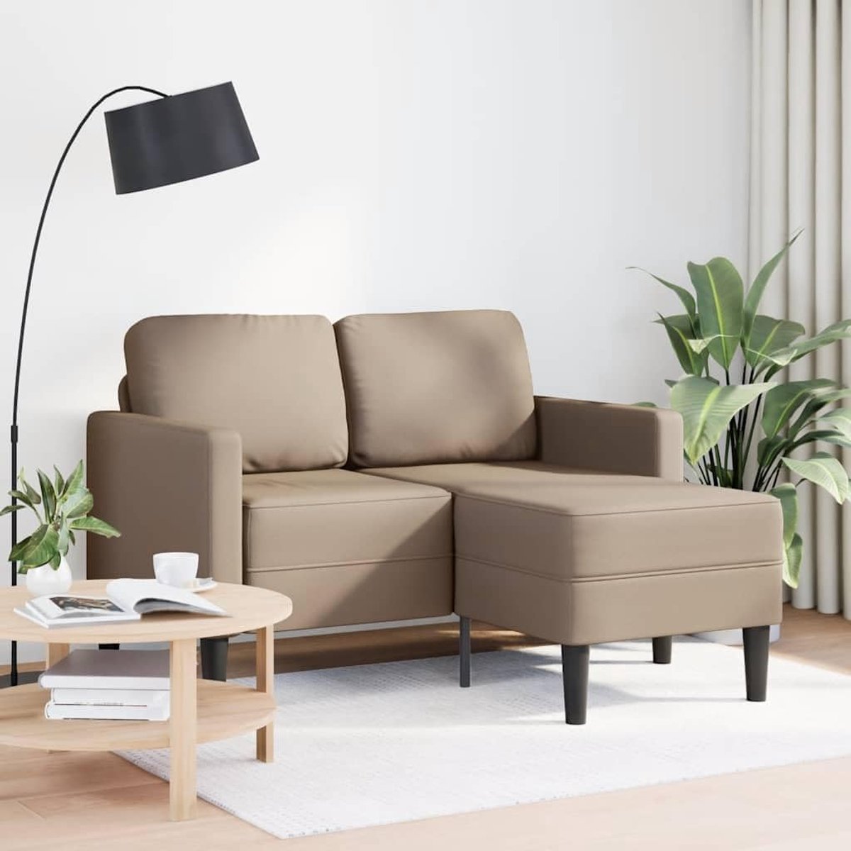 2-zitsbank met chaise longue, cappuccino-bruin, 125 cm, kunstleer, duurzaam, woonkamer, hoekbank, modern, comfortabel, stijlvol, stabiel, metalen houten frame, ruimtebesparend