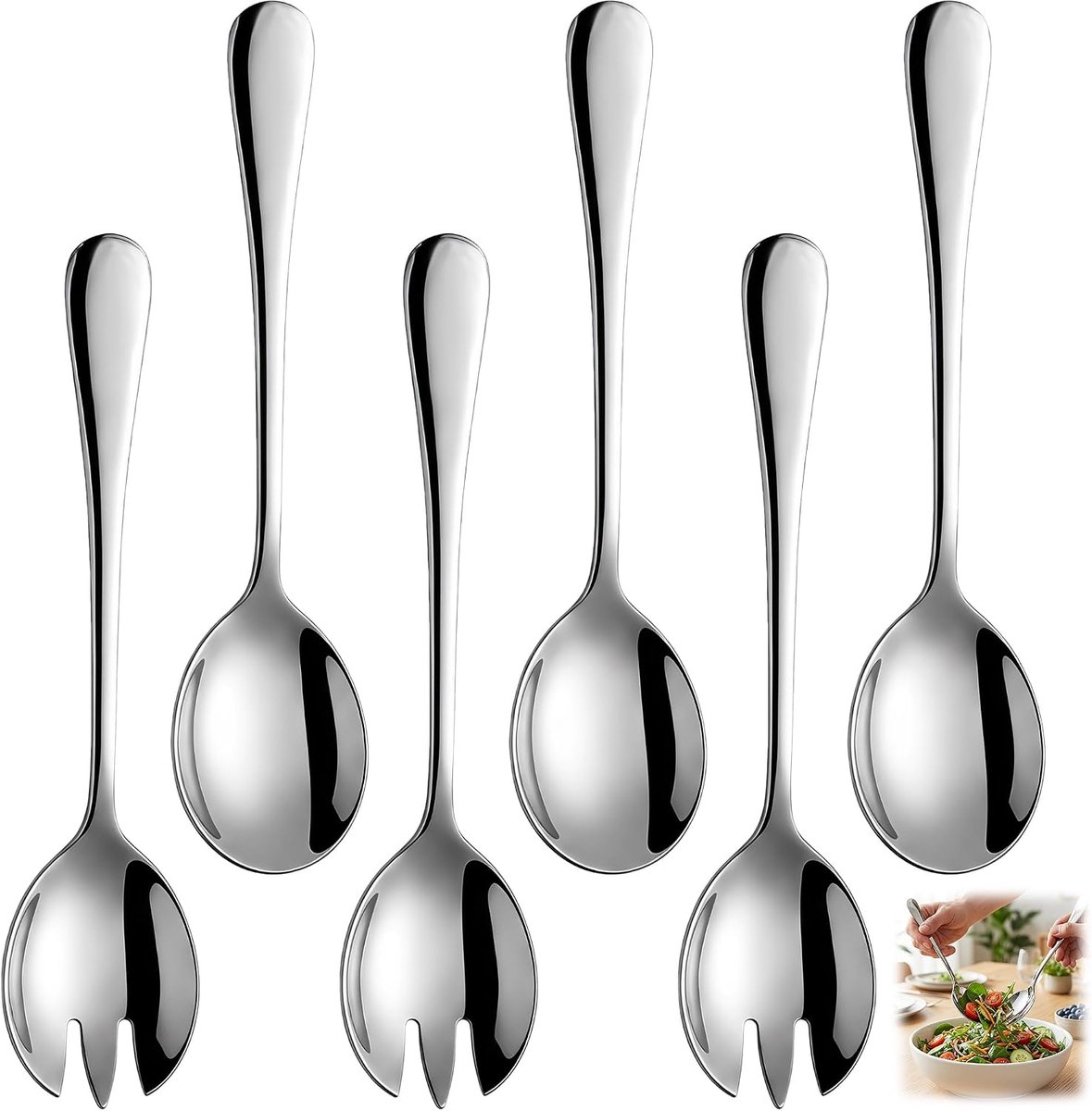 6 Stuks 19,8cm Saladebestek, Roestvrijstalen Saladeservers Set