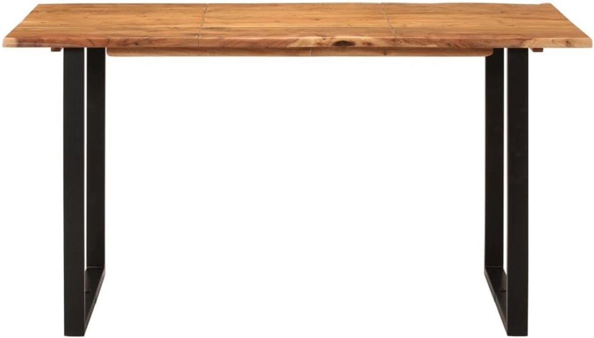 Eettafel, 140 x 70 x 76 cm, van massief acaciahout in industriële rustieke stijl met stalen poten, voor keuken en eetkamer, robuust tafelblad met natuurlijke nerf