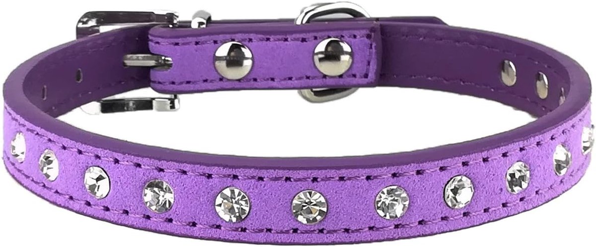 Diamante Puppy Kraag Bling Suede Kraag voor Kleine Honden Katten, S, Paars