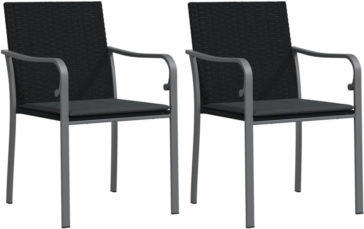Tuinstoelen met kussens, terrasstoel, tuinstoel, 2 stuks, zwart, 56 x 59 x 84 cm, rotan