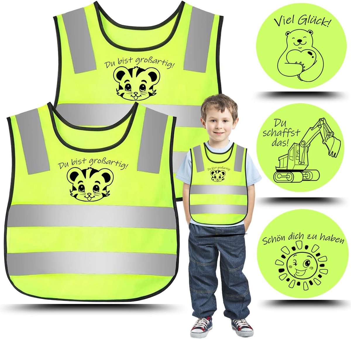 Veiligheidsvest voor kinderen, 2 stuks, 360 graden reflecterend, veiligheidsvest voor kinderen