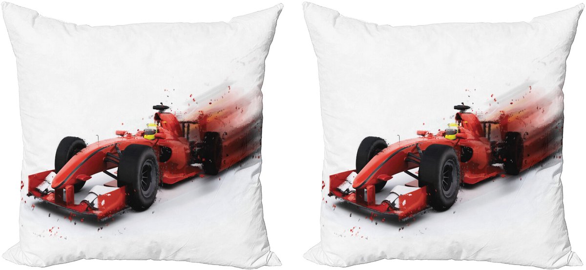 ABAKUHAUS Autos Sierkussenhoes Set van 2, Formel Autorennen Ontwerp, Modern Accent Dubbelzijdige Digitale Print, 50x50, Zwart en Rood