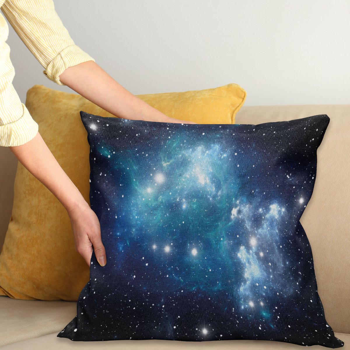 ABAKUHAUS Plek Kussenhoes, Mystical Supernova Sterren, Kussenhoes zonder Binnenkussen, met Ritssluiting, Dubbelzijdige Print, Wasbaar, 50 x 50 cm, Blauw
