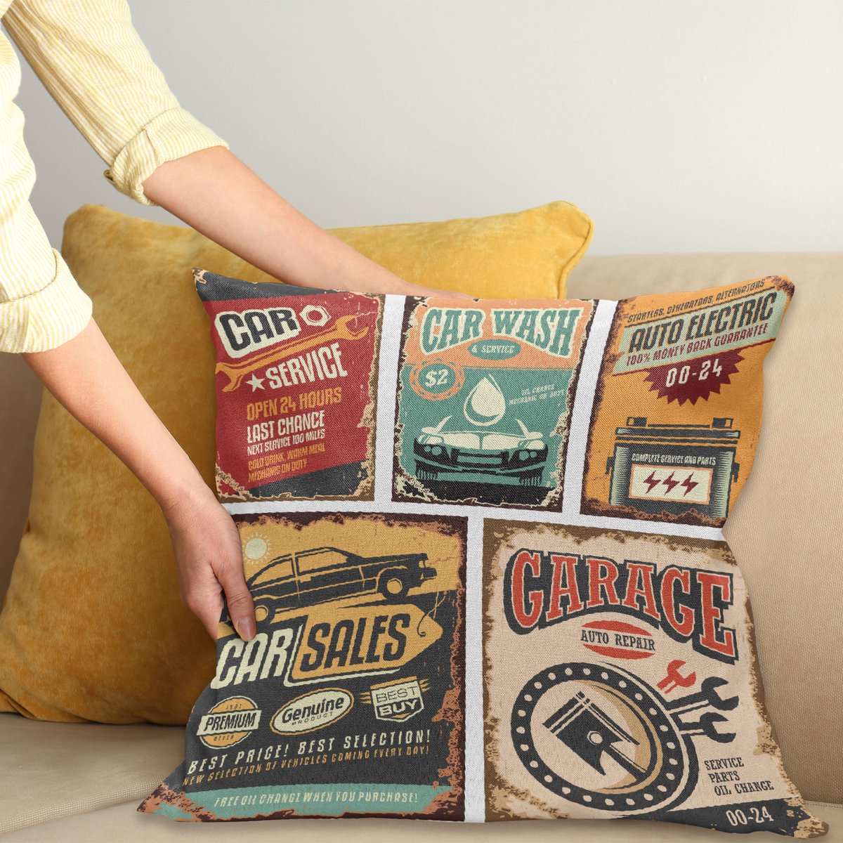 ABAKUHAUS Vintage Kussenhoes, Grunge Funk Stijl, Wasbare Kussenhoes met Ritssluiting, Kleurechte Heldere Kleuren en Dubbelzijdige Print, 50 x 50 cm, Meerkleurig