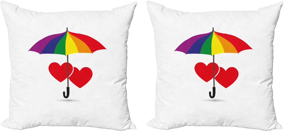 ABAKUHAUS Regenboog Sierkussenhoes Set van 2, Hart-Regenschirm Liefde, Modern Accent Dubbelzijdige Digitale Print, 50x50, Meerkleurig