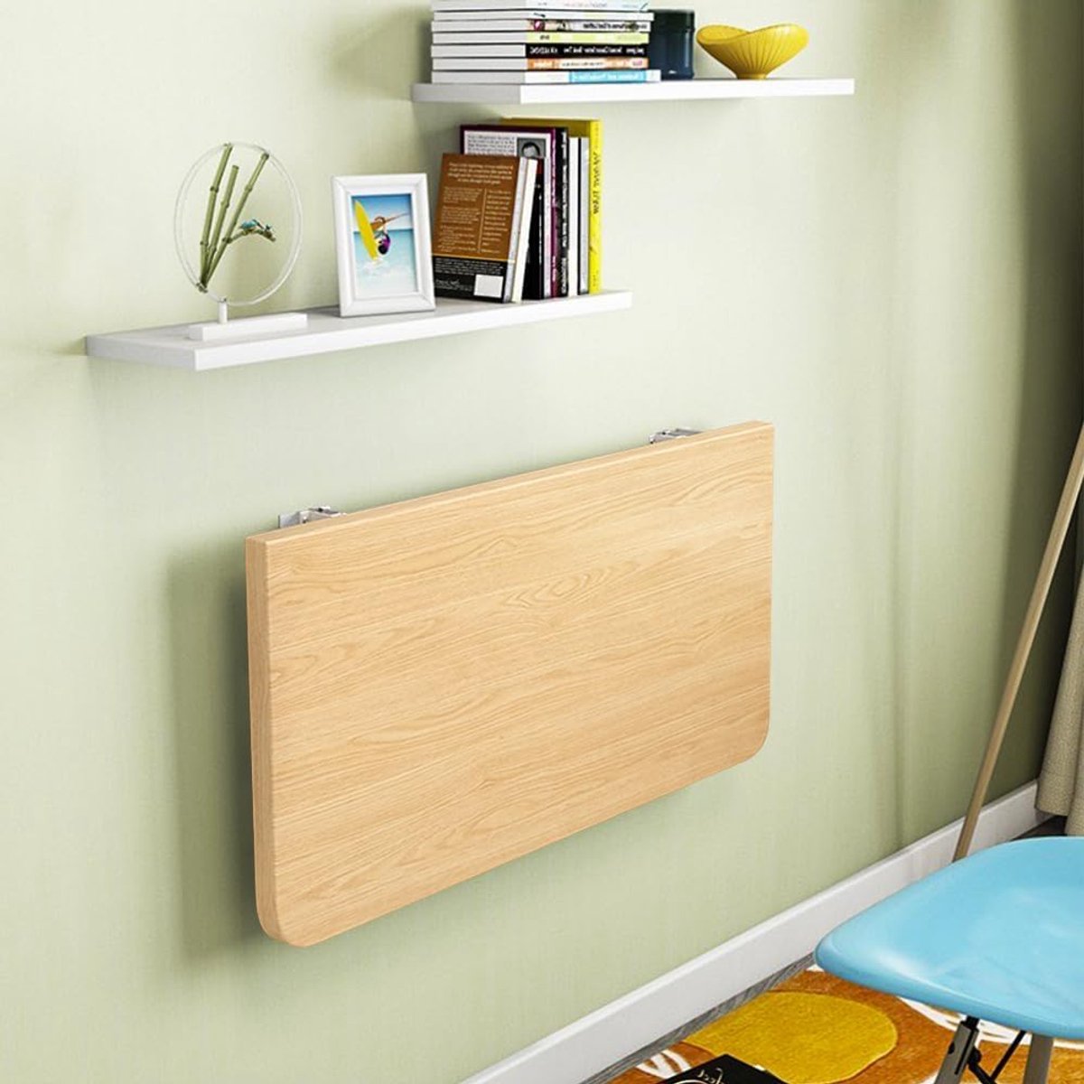 Zwevende opvouwbare wandtafel, houten klaptafel, multifunctionele eettafel, keukentafel (60 x 30 x 1,6 cm, walnoot)
