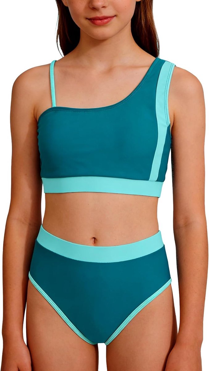 Sportbikiniset voor meisjes, tankini set tanktop + shorts, tweedelig, sexy, push-up, gevoerd, kleurblokkerend zwempak