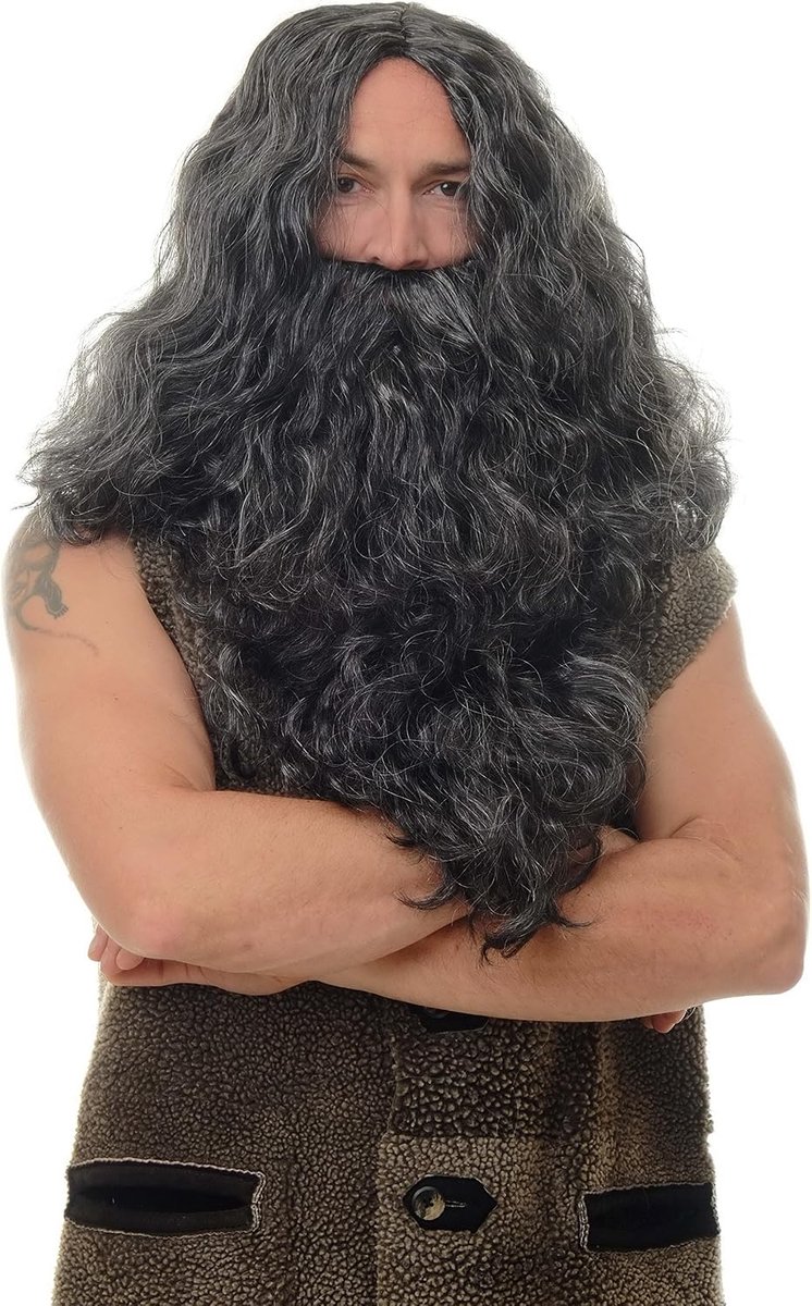 Pruik Baard Volle Baard Carnaval Profeet Sadhu Guru Jezus Hipster Viking Barbaar Zwart