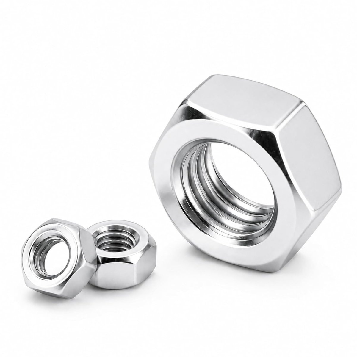10 stuks M10 moeren zeskantmoeren roestvrij staal A2 V2A DIN 934 hex groef roestvrijstalen moer zeskantmoer voor schroeven, sluitringen, schroefdraadstangen voor binnen en buiten, zilver