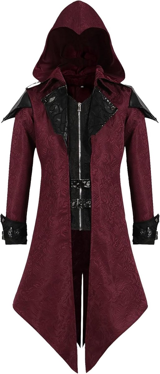 Herenjas met capuchon, gothic, middeleeuws, Victoriaans paleis, vintage jas, halloweenkostuum, carnaval, party, cosplay kleding