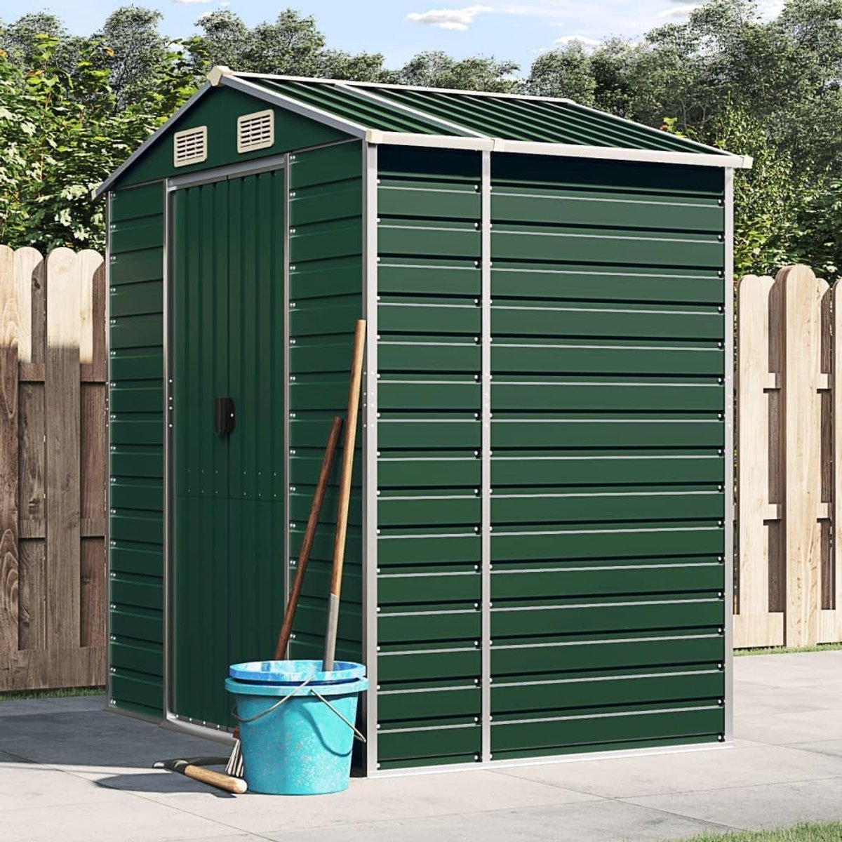 191 x 130 x 198 cm van verzinkt staal tuinhuis metalen gereedschapsschuur groen voor tuin gereedschapsopslag