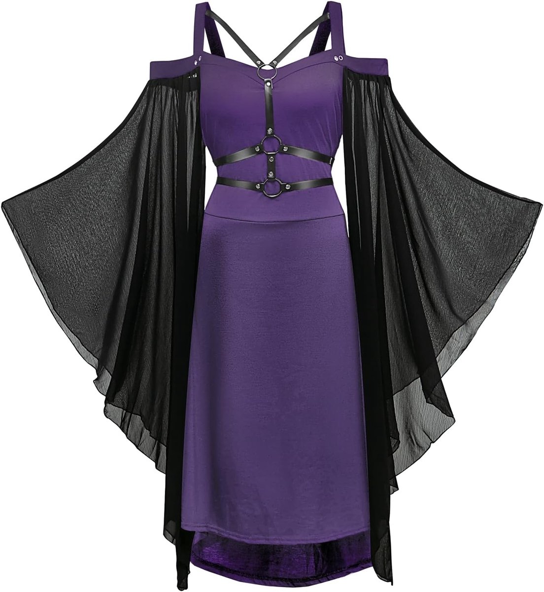 Jurk dames vintage zwarte middeleeuwse jurk met trompetmouwen gebonden taille jurk Halloween carnaval kostuum voor vrouwen