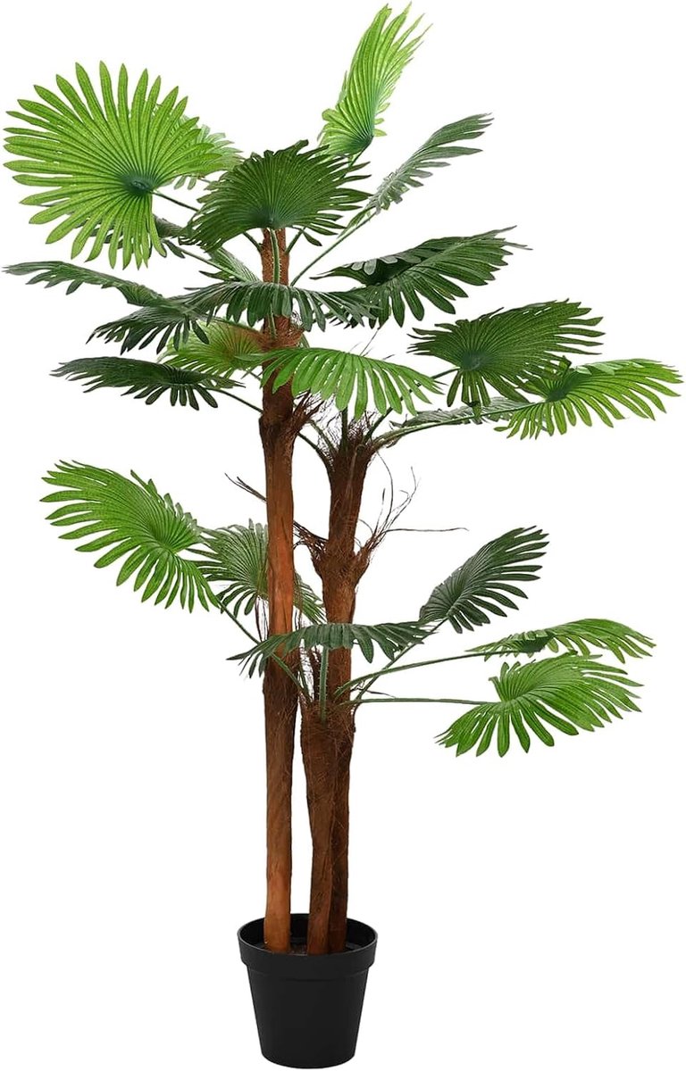 Kunstwaaierpalm, stof, bamboe, kunstplant, groen, 75 x 25 x 180