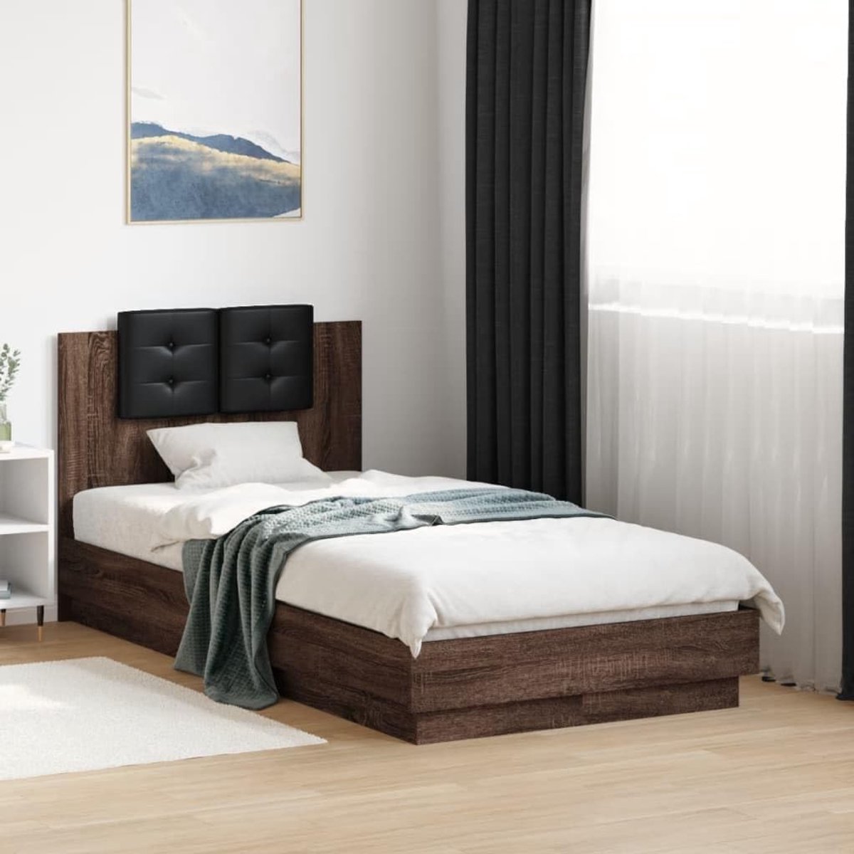 Hout bedframe hoofdbord bruin eikenkleur 75x190 cm