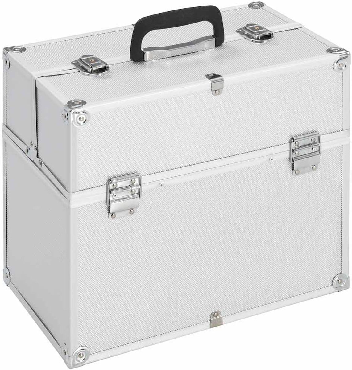 Aluminium make-up koffer beauty case 22x30x21 cm afsluitbaar zilver voor cosmetica en make-up, zilver 2, 1, Wijnoogst