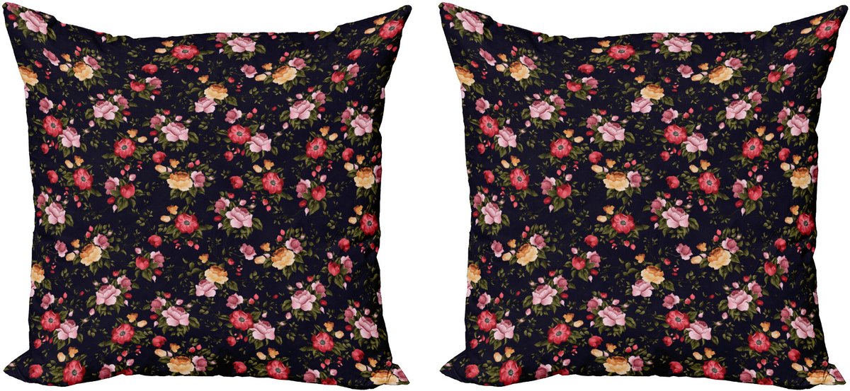 ABAKUHAUS Aquarel Sierkussenhoes Set van 2, Vintage Roos Tuin, Modern Accent Dubbelzijdige Digitale Print, 45x45, Meerkleurig