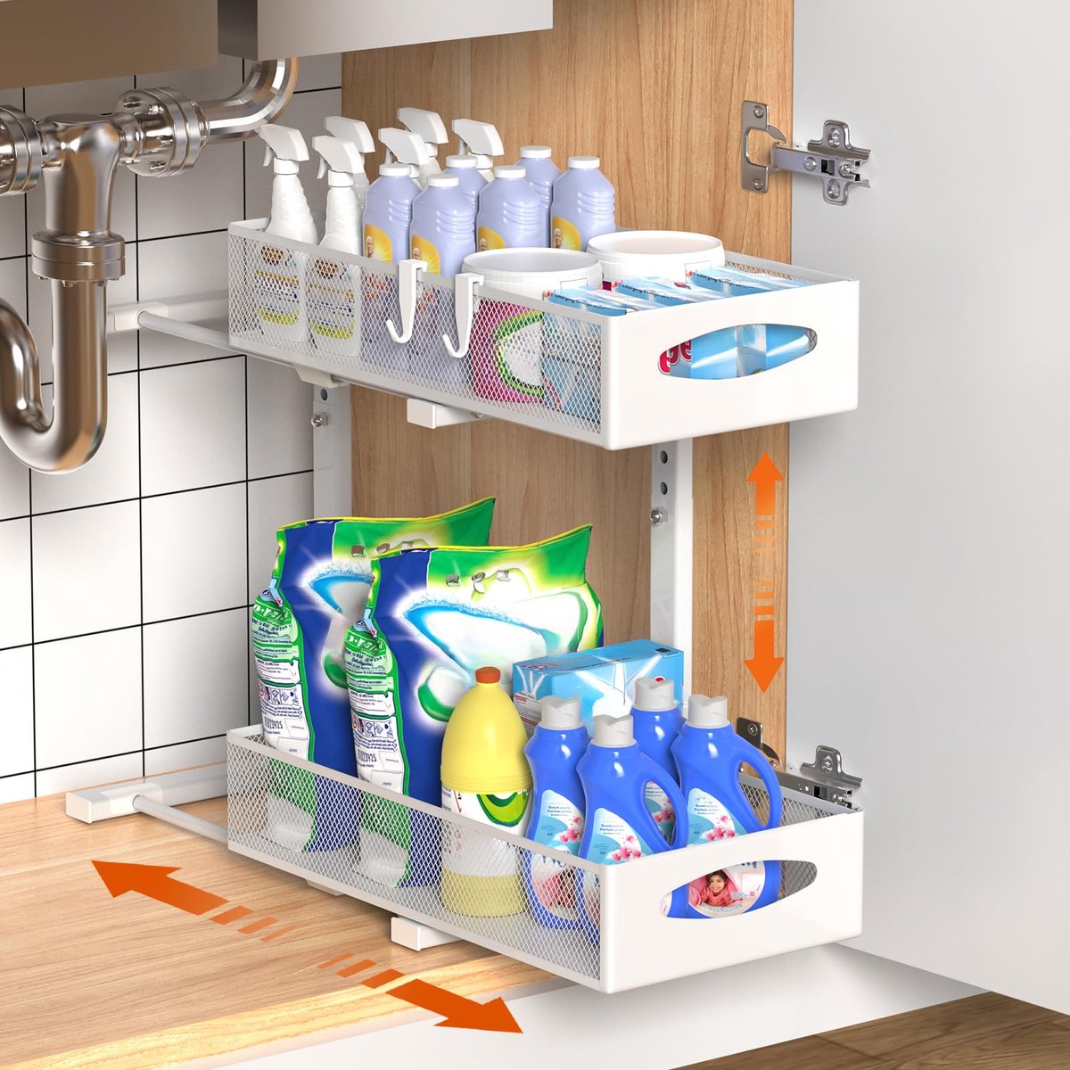 Famanu – Onder de wastafel gootsteen organizer onderkast rek, wit